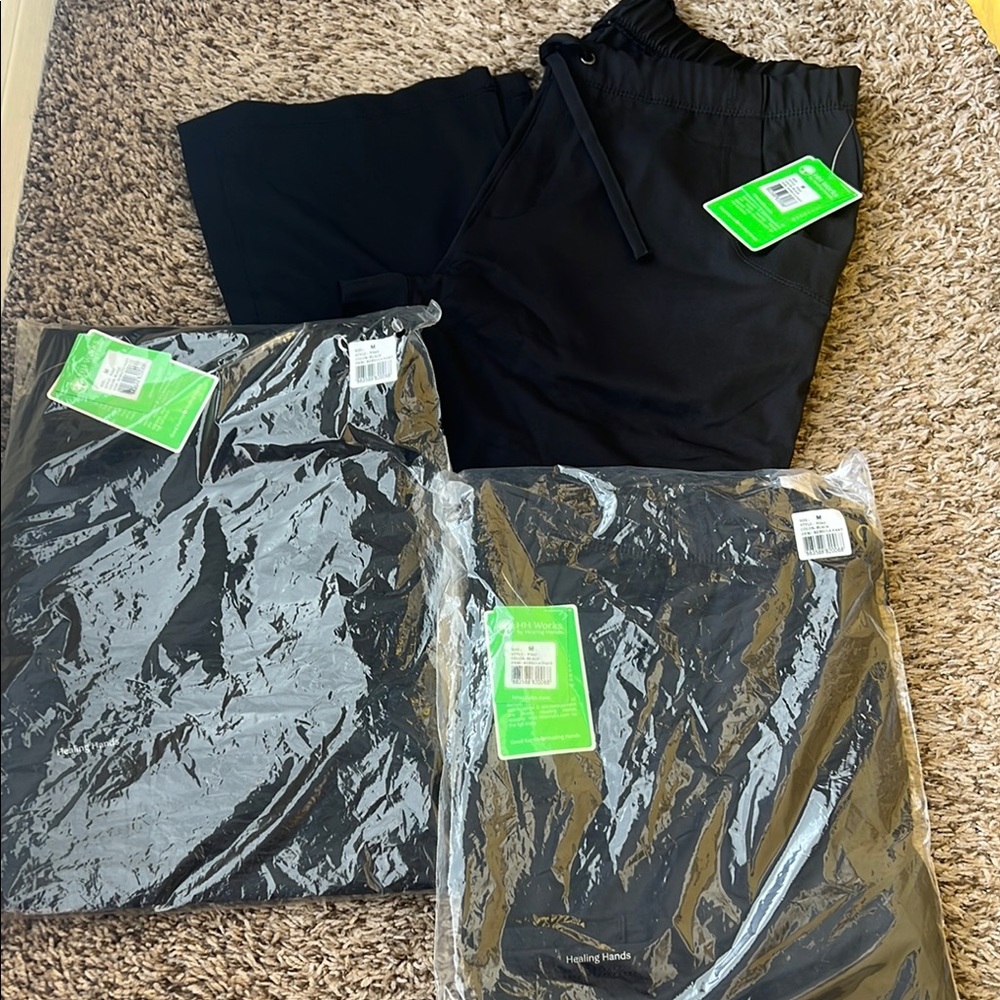 BUNDLE OF 3/ Black Healing Hands Scrub Pants